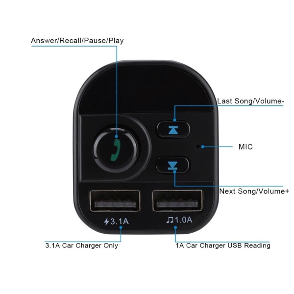 Bil FM Trådløs Bluetooth MP3 HD-afspiller Håndfrit køretøj KLB