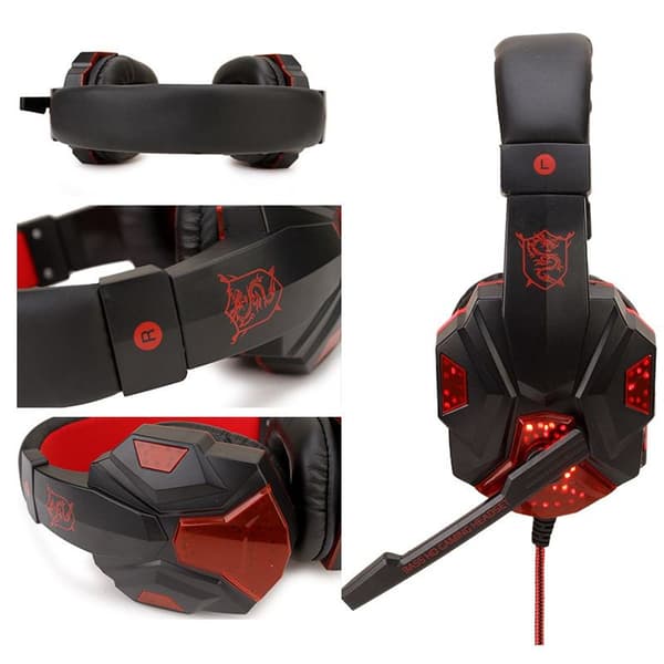 RGB gaming headset med stereo surround sound, PS4 sort og blå