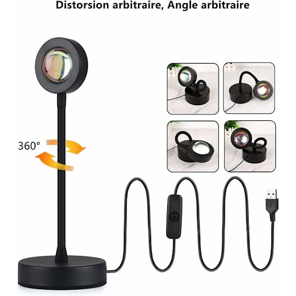 Auringonlaskun lamppu LED-auringonlaskun lamppu, 1 kpl 16 väriä heijastava lamppu kaukosäätimellä, USB 360° pyörivä yöpöytälamppu, sopii KLB