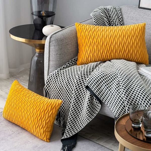 Fløyel putetrekk 30x50cm for stue sofa, sett med 6 ensfargede firkantede putetrekk soveromsdekorasjon, gul KLB