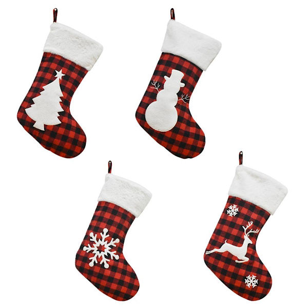 Julgransdekorationer svart och rödrutig julstrumpa