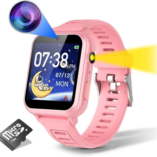 Smartklokke for barn, smartklokke med ringefunksjon og talechat, rosa