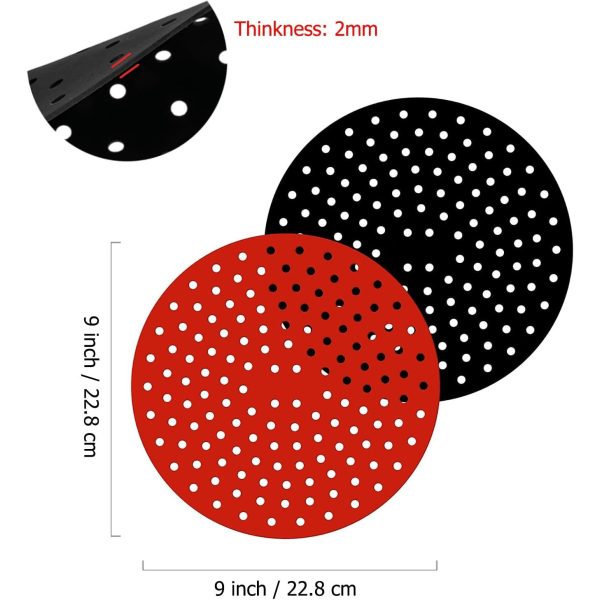 2 stk. 9 tommer non-stick Air Fryer Liners, Air Fryer Tilbehør, 2 stk. 9 tommer runde genanvendelige silikone Air Fryer Måtter til Air Fryer, Damperkurv