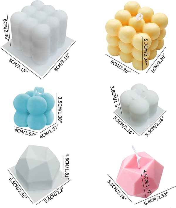 Sæt med 3 Silikon Stearinlysforme, 3D Boble Terning Vokslysfremstilling Form (Stor og Lille) + Diamant Terning Stearinlysform til DIY Håndlavet Stearinlys