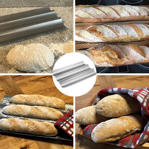 Perforert baguetteform med non-stick belegg for baking, sølv KLB