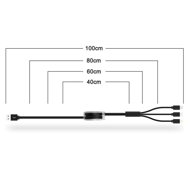 deler for Apple/Android/Type-C ladekabel 3 i 1 Svart KLB