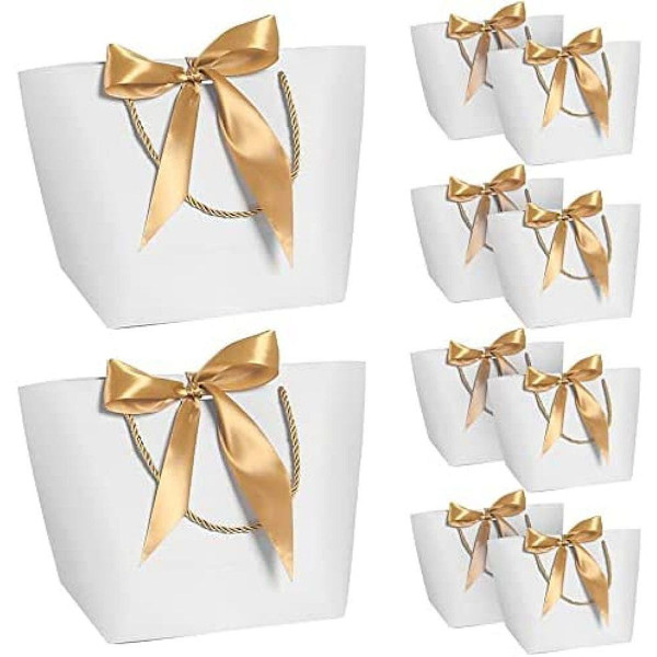 10-pack presentpåsar, presentpåsar i papper med rosett, elegant KLB
