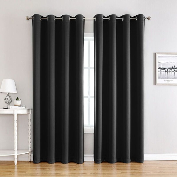 Sæt med 2 termisk isolerede gardiner 140 x 240 cm, persienner, øjer, gardiner, vinduesdækning