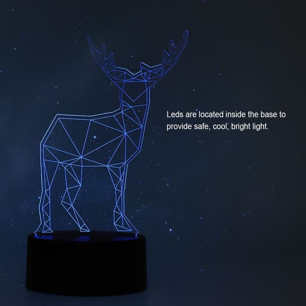 3D Elg Mønster Nattlys Akryl Panel Lampe Base + USB KLB