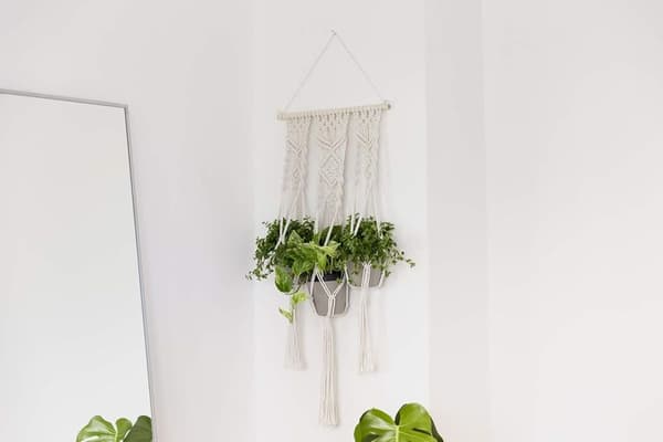 QueHouse Makramegarn Blomsterpottepynt - Veggdekorasjon Boho Blomst