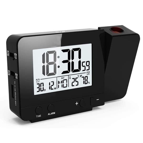 Digital projektionsväckarklocka med temperatur och