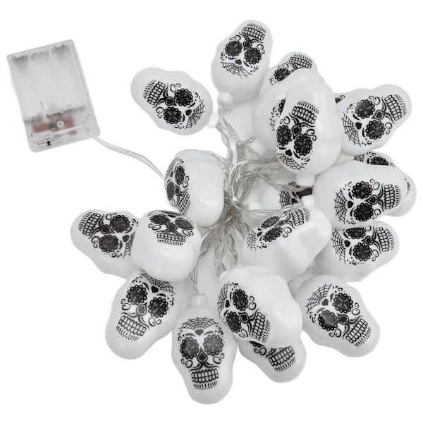 20 stk. LED Halloween kranie-lyskæde varm 3m/9.84ft batteri KLB