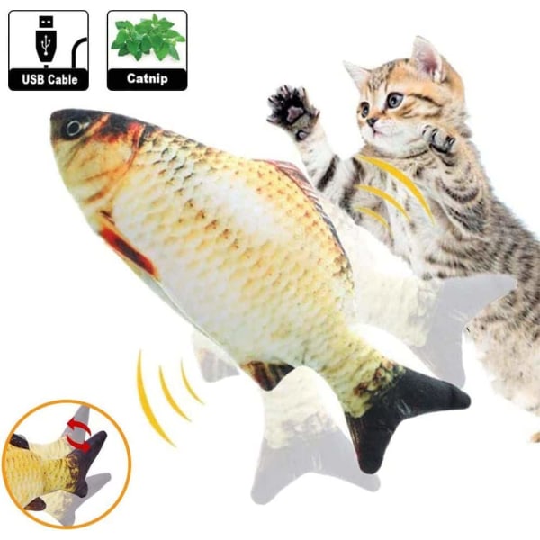 Elektrisk viftande fiskleksak för katt, kattmyntafiskleksak, kattmyntaplyschleksak, för inomhuskatter husdjur som tuggar och biter