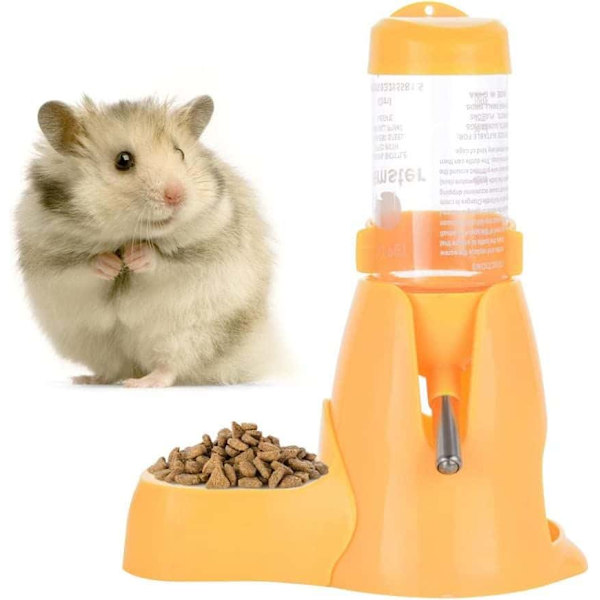 Hamster Vattenflaska, Liten Husdjurs Automatisk Matningsflaska med Matbehållare Bas, Hängande Matningsflaska för Smådjur(80ml, Gul 1st)