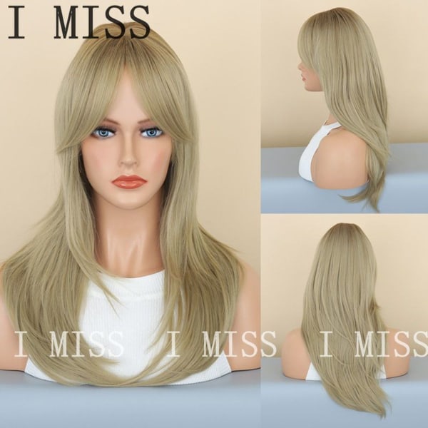 Kvinners parykk Mote Blond Karakter Bangs Middels langt rett hår