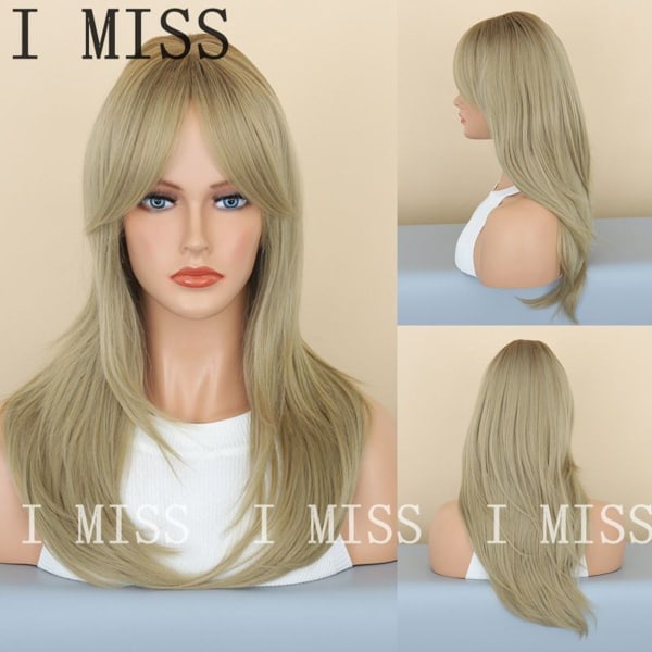 Women's Wig Fashion Blonde Character Bangs Medium Length Straight Hair