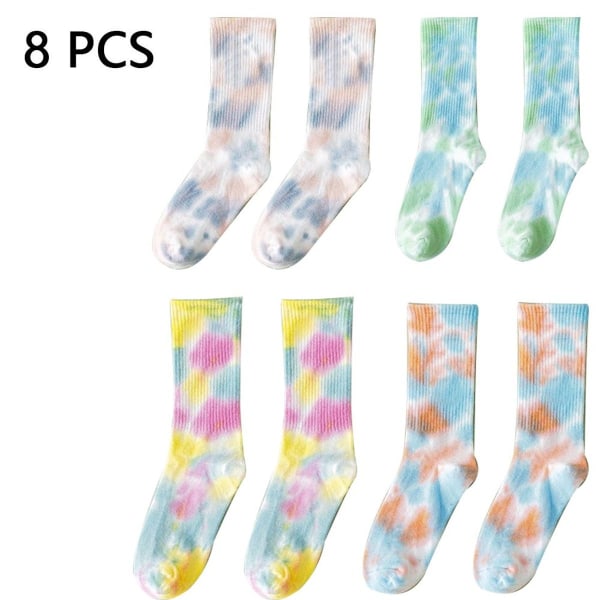 4 par flerfarvede tie-dye trend lyse rosa + lysegrøn + blomstergul + himmelblå KLB