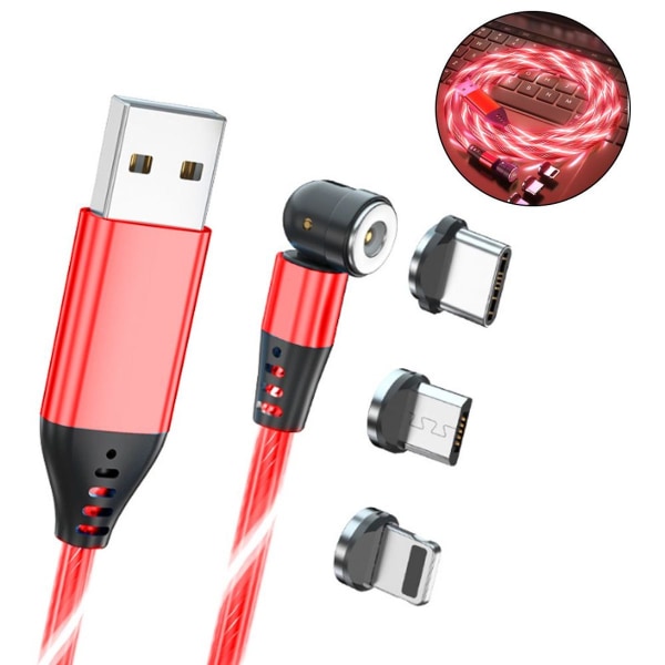 Magneettinen LED-latauskaapeli 1M/2M 360° ja 180° pyörivä 3A punainen KLB