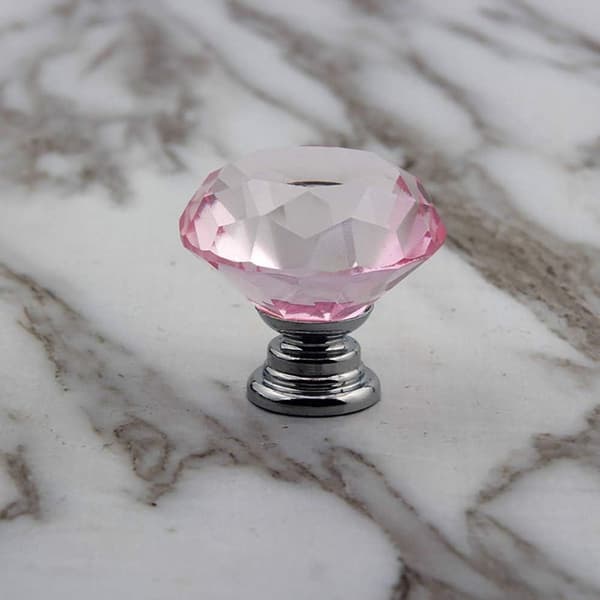 6 stk. 30mm lyserøde krystaldiamant møbelknopper KLB