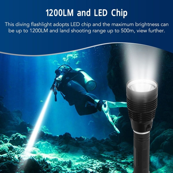 1200LM LED dykkerlommelykt IPX8 vanntett undervanns KLB