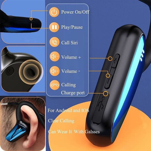 5.2 Sport-hörlurar Bluetooth Trådlös Benledning Blå
