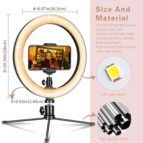 LED-ringljus med stativ och telefonhållare 10\"