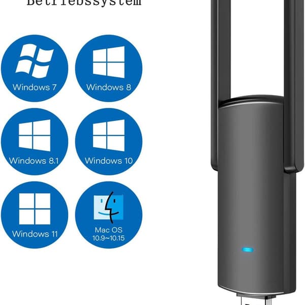 USB WLAN-stickadapter för PC AC1300 Mbit/s med högförstärkningsantenn 5 dBi 867