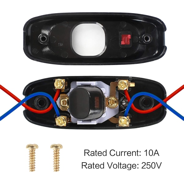 6 st lampknapp, vippströmbrytare 250V 10A sladdströmbrytare vippknapp mellanströmbrytare med LED-indikator (svart)