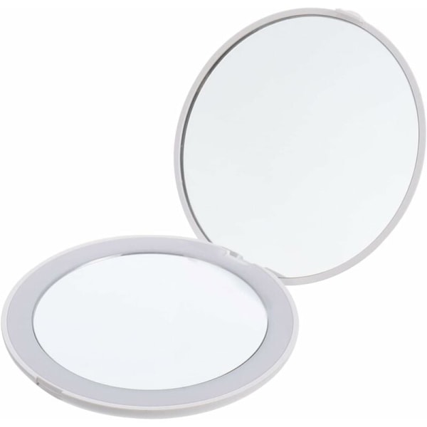 Folding Vanity Mirror, LED Compact Mirror, 10X Magnifying Glass, Compact Mirror with Light, LED Makeup Mirror, Fold Travel Beauty Mirror (White) KLB