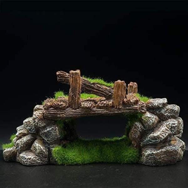 Harpiks mos bro fisk lege hule dekoration akvarium akvarium dekorationer mos sten bro