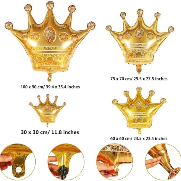 12 kpl Alumiinifolio Helium Gold Crown -ilmapalloja