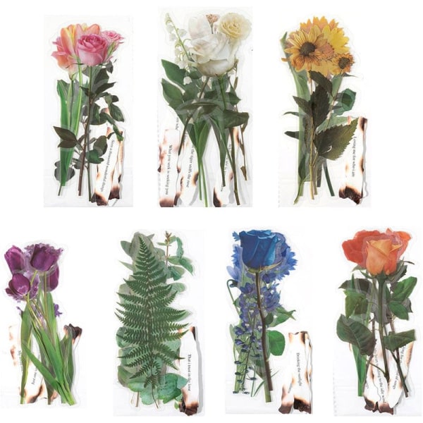 Pressede blomsterklistremerkesett (84 deler) Harpiksklistremerker med tørkede blomster