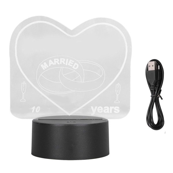 Romantisk hjerteformet 3D-lys 7 farger berøringsbryter USB KLB