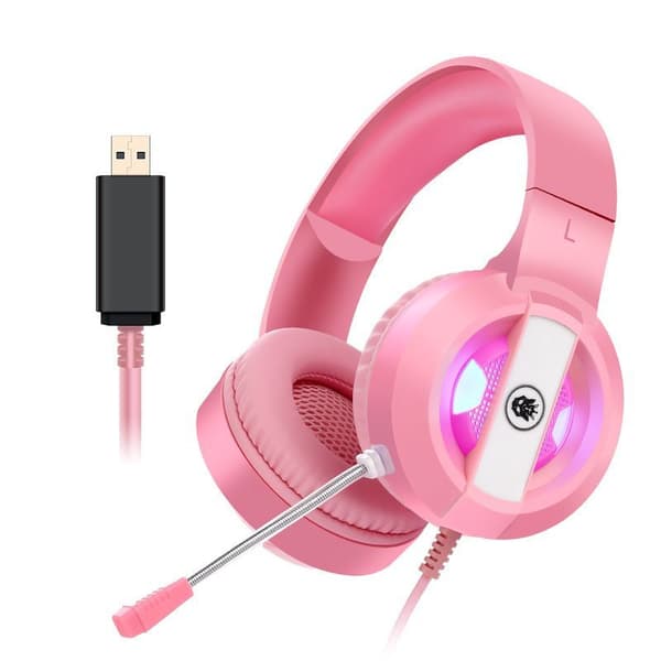 Gaming Headset med 7.1 Surround Sound Stereo USB Rosa