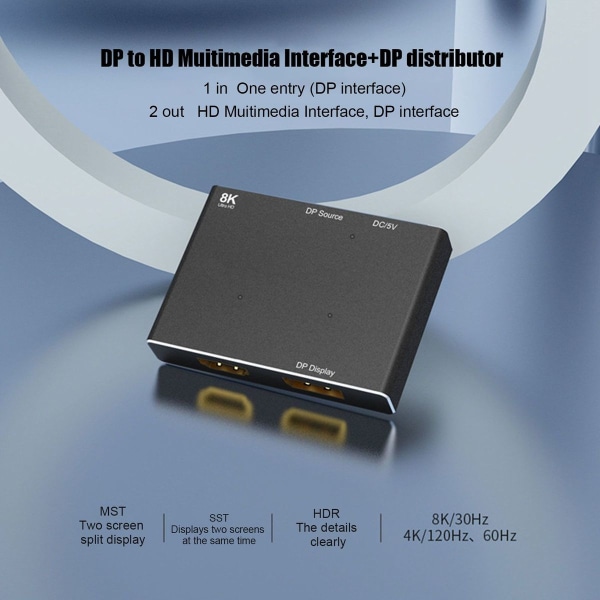 DisplayPort HD Multimedia Interface Splitter som stöder 8K KLB