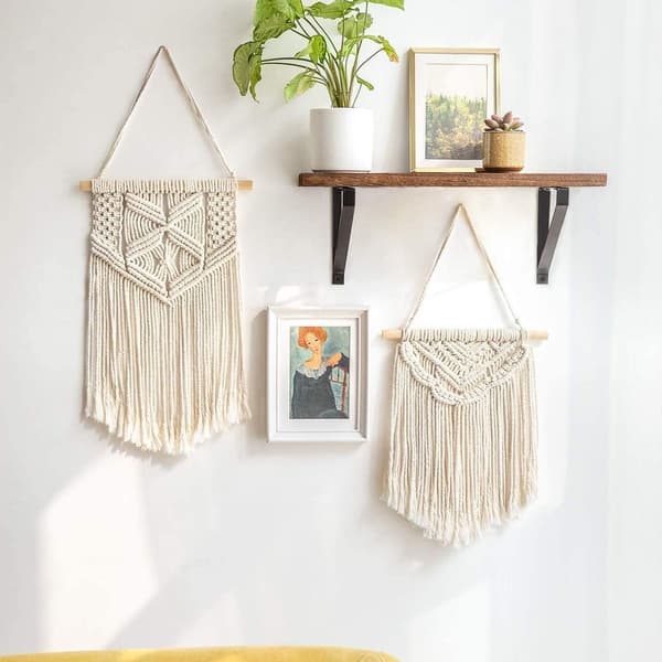 Mkouo Set med 2 Macrame Väggkonst Vävd Väggdekoration KLB