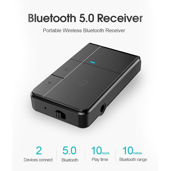 Bluetooth V5.0-mottaker, trådløs Aux Bluetooth-adapter, bærbar KLB