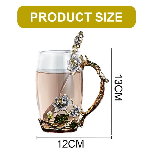 Enamel Craft Iris Glass Coffee Mug Tea Cup Women Gift Box