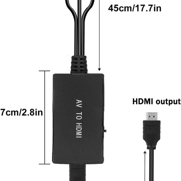 RCA till HDMI-adapter, komposit till HDMI-adapter stöder PAL/NTSC för