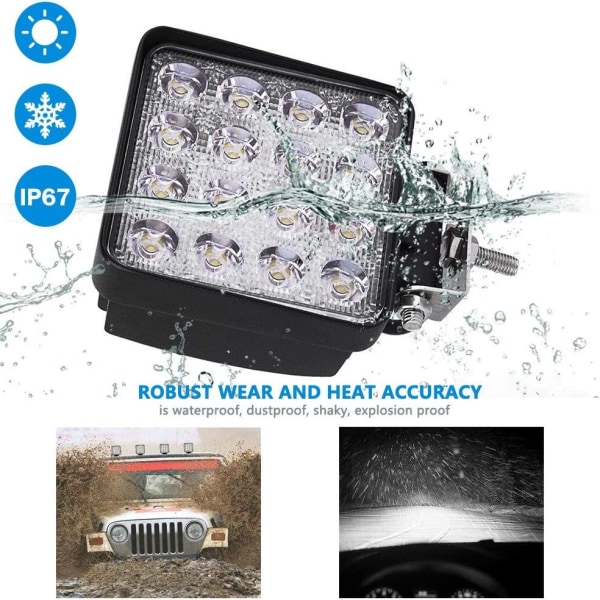 LED arbejdslys, 2 stk 48W Flood LED lysstang til biltraktor Offroad Trucks SUV ATV Båd 4"