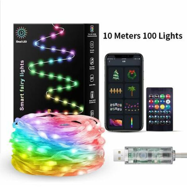 Musikläge LED-slingljus App Fjärrkontroll RGB Färgväxlande Timer för Semester Halloween Jul Dekorationer 10m