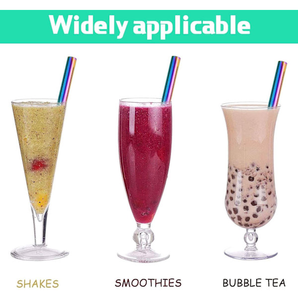 Ruostumattomasta teräksestä valmistetut pillit, 5 kappaletta uudelleenkäytettäviä metallipillejä, 2 pillinpuhdistusharjaa, metallipillit milkshake-kahvi-cocktaileille, smoothieille, kuumille juomille