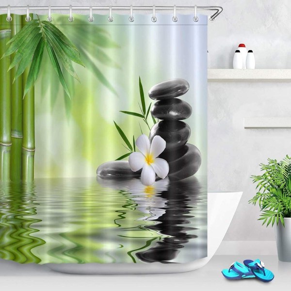 Spa bruseforhæng med kroge, 180x200 cm, sort sten, orkidé, bambus, vand mu