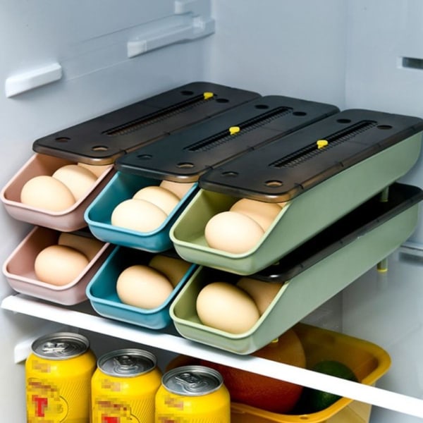 Förpackning med 2 automatisk fyllande äggförvaringsbox kylskåp färskbox (Deep Sea