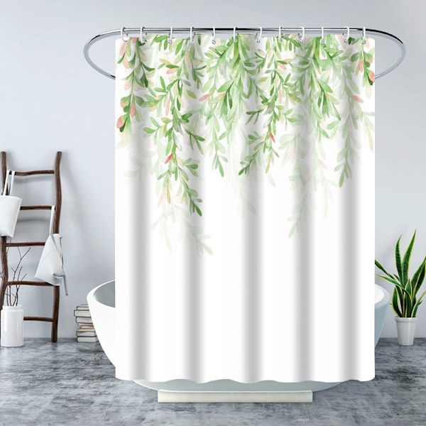 Blomster bruseforhæng med 12 kroge, vandtæt polysilicium bruseforhæng, maskinvaskbar, hurtig tørring, 180x180cm til badekar