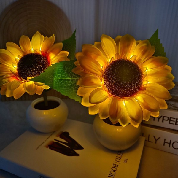 Bordlampe, LED solsikke blomsterlampe, kunstig blomsternat KLB