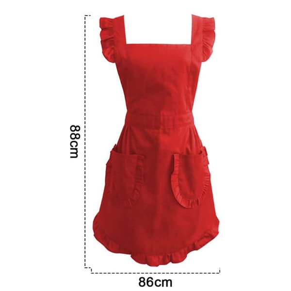 Justerbar retro flæseforklæde med lommer, størrelse S til plus size, rød