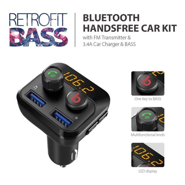 Bluetooth 5.0 FM-sändare, LED-bilsradio Bluetooth-adapter KLB