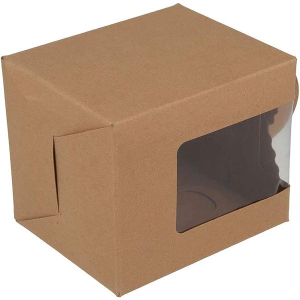 25 kpl (ruskea) Kannettavia cupcake-laatikoita, Yksittäisiä cupcake-laatikoita ikkunalla, PVC-lisäosalla ja kahvoilla sekä näyttöikkunalla, syntymäpäiväjuhliin, häihin