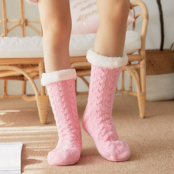 Damen Slipper Socken Fuzzy Fluffy Hyggelig kabine Vinter Fleece Pink KLB